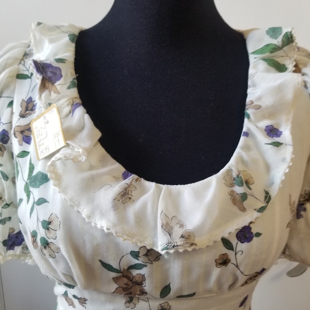 Vintage 70s Cottagecore Puff Sleeve Boho Floral Maxi Dress. S/M - Picture 3 of 11